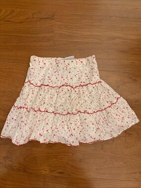 Floral Tiered Ruffle Skirt in White with Pink Floral Print